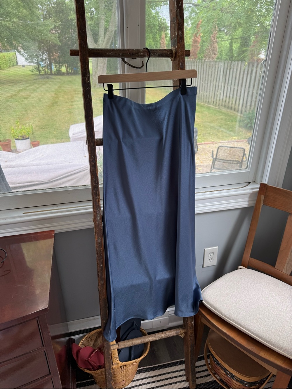 fun 2 fun Satin Maxi Skirt in Slate Blue